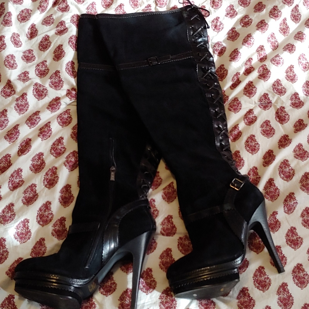 Black thigh high Colin Stuart boots